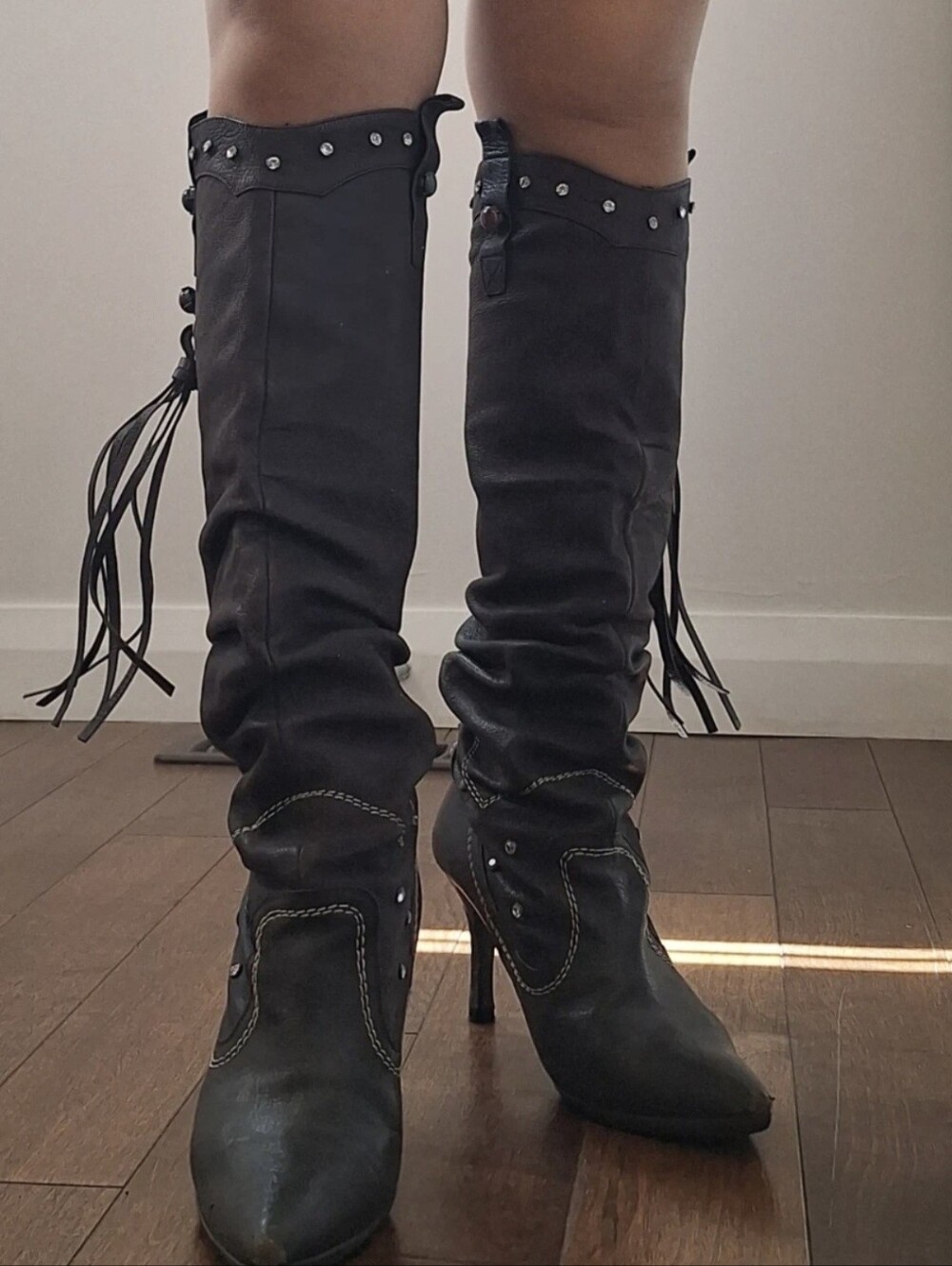 Women's Dark Brown Leather High Heel Boots (Handmade)